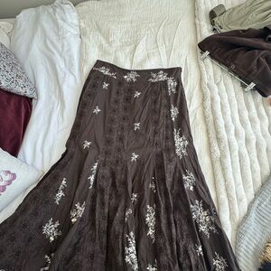 Tribal Brown and Cream Floral Maxi Skirt